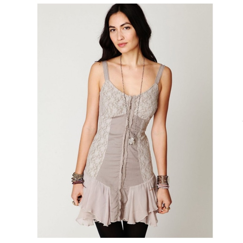 Free People Taupe Lace-Panel Camisole Tunic